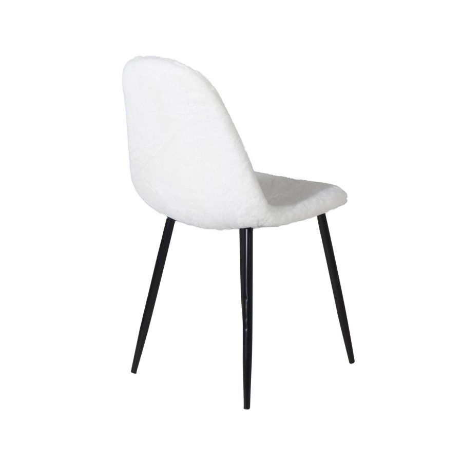 VENTURE DESIGN Polar Fluff spisebordsstol - hvid polyester teddystof og sort metal