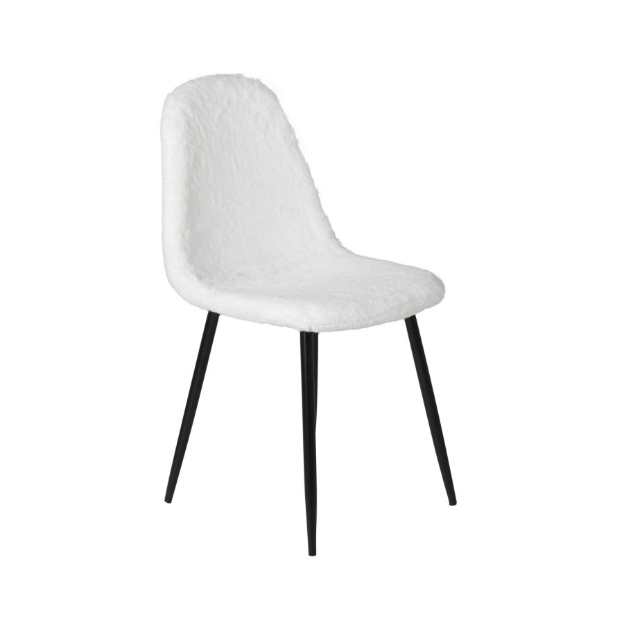 VENTURE DESIGN Polar Fluff spisebordsstol - hvid polyester teddystof og sort metal