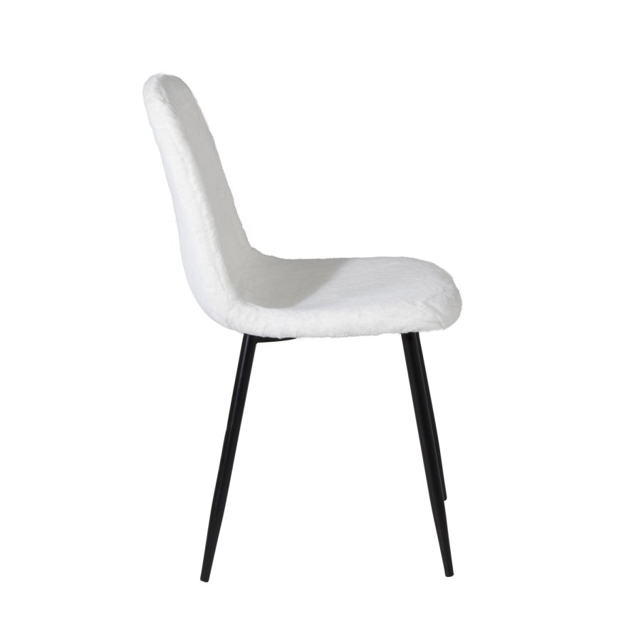 VENTURE DESIGN Polar Fluff spisebordsstol - hvid polyester teddystof og sort metal