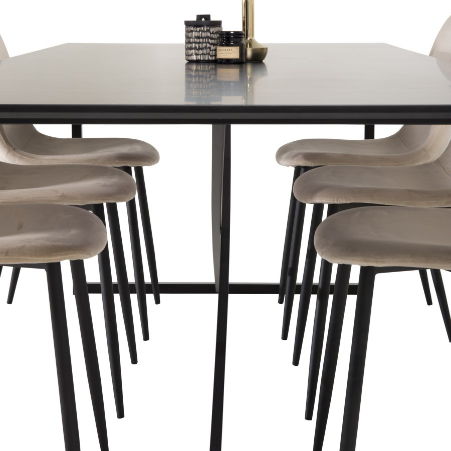 VENTURE DESIGN Polar spisebordsstol - beige velour og sort metal