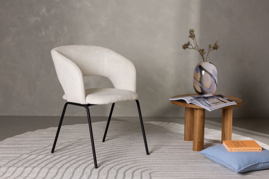 VENTURE DESIGN Day spisebordsstol, m. armln - hvid hr og mat sort stl