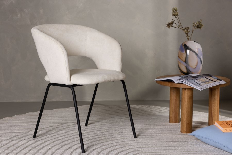 VENTURE DESIGN Day spisebordsstol, m. armln - hvid hr og mat sort stl