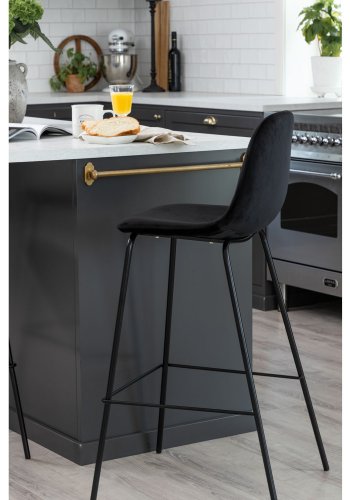 VENTURE DESIGN Polar barstol, m. rygln og fodsttte - sort velour og sort jern