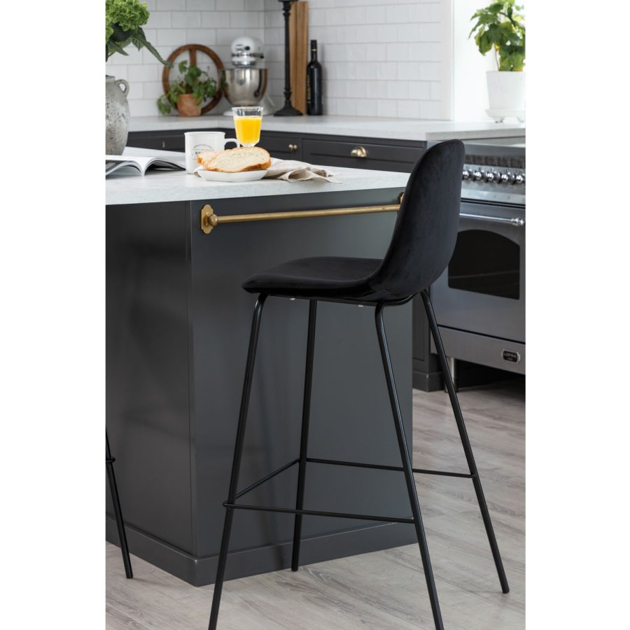 VENTURE DESIGN Polar barstol, m. rygln og fodsttte - sort velour og sort jern