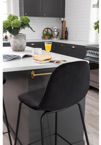 VENTURE DESIGN Polar barstol, m. rygln og fodsttte - sort velour og sort jern
