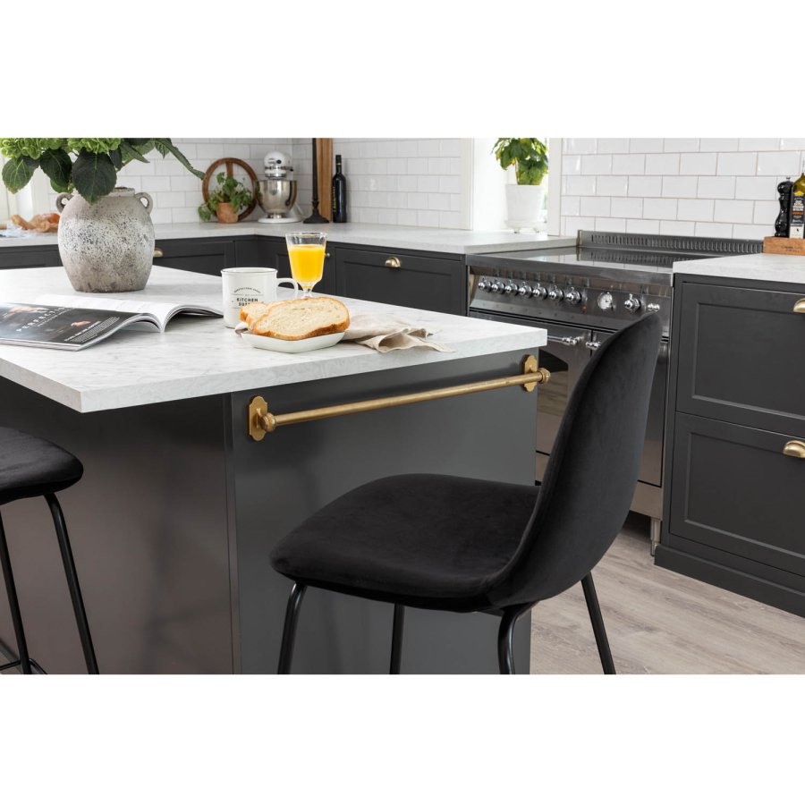 VENTURE DESIGN Polar barstol, m. rygln og fodsttte - sort velour og sort jern