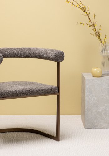 VENTURE DESIGN Morning spisebordsstol, m. armln - brun/gr bouclé stof og stl