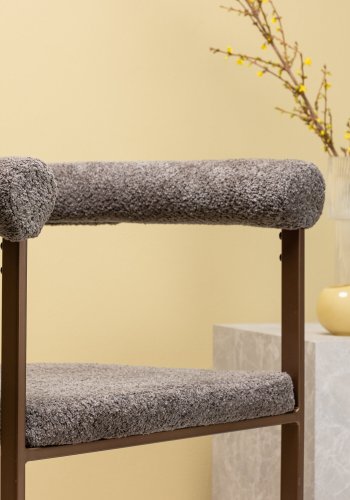 VENTURE DESIGN Morning spisebordsstol, m. armln - brun/gr bouclé stof og stl