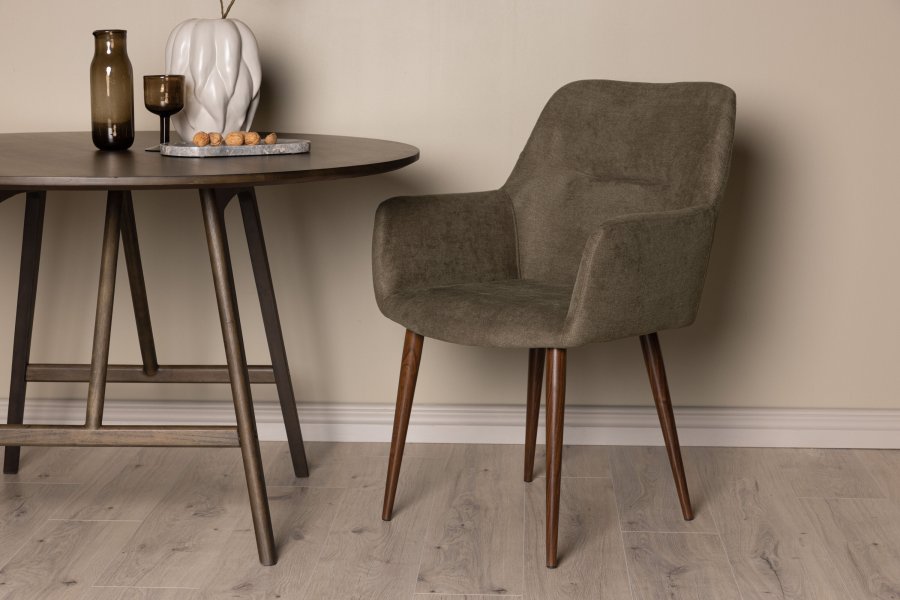 VENTURE DESIGN Tomorrow spisebordsstol, m. armln - mrkegr/brun stof og mrk valnddefarvet stl