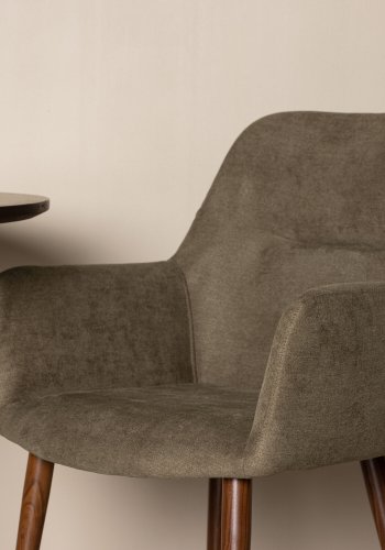 VENTURE DESIGN Tomorrow spisebordsstol, m. armln - mrkegr/brun stof og mrk valnddefarvet stl