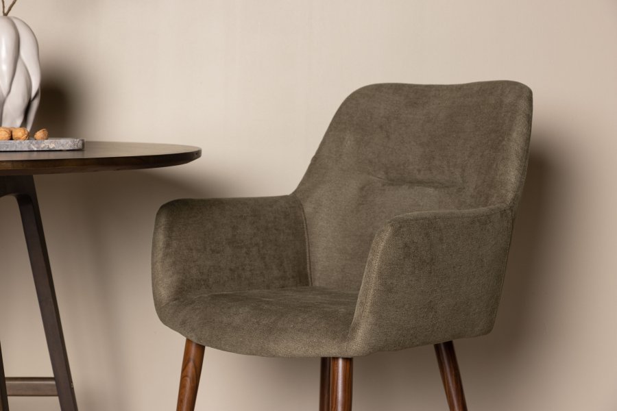 VENTURE DESIGN Tomorrow spisebordsstol, m. armln - mrkegr/brun stof og mrk valnddefarvet stl
