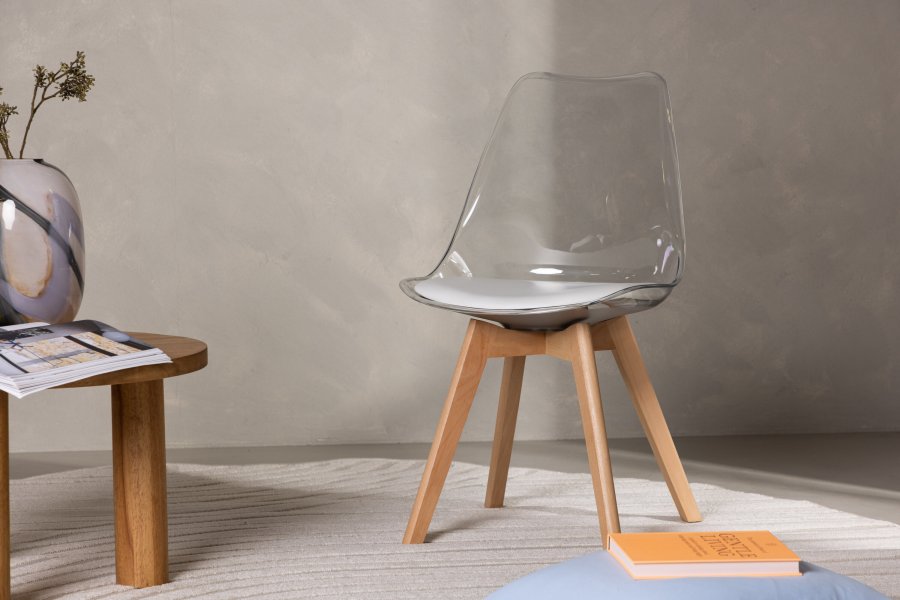 VENTURE DESIGN Edvin spisebordsstol, m. hvid sdehynde - PET og natur birketr