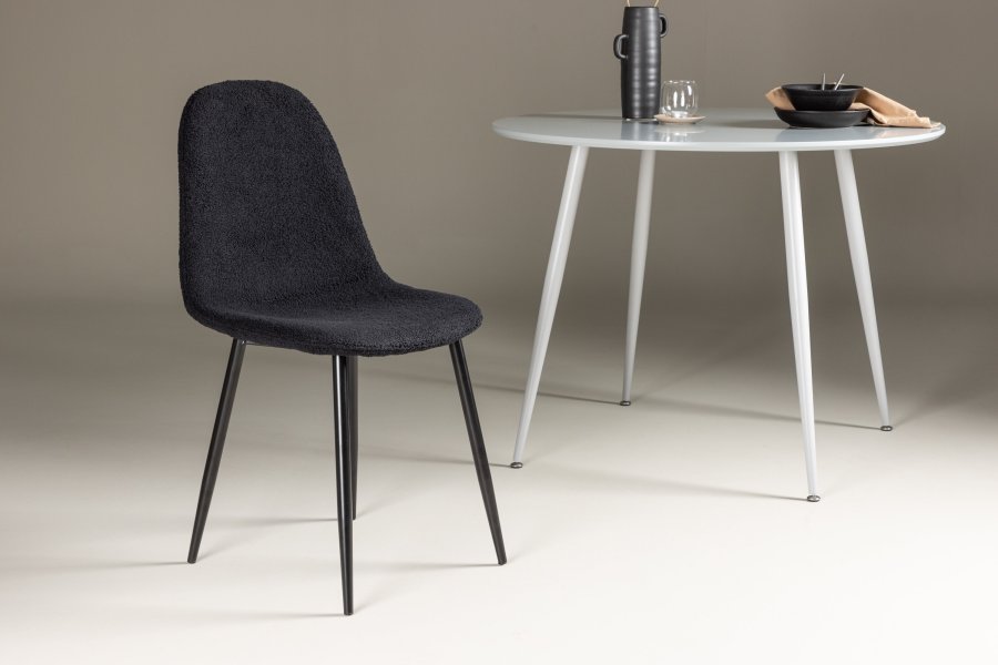 VENTURE DESIGN Polar spisebordsstol - sort polyester bamsestof og sort stl