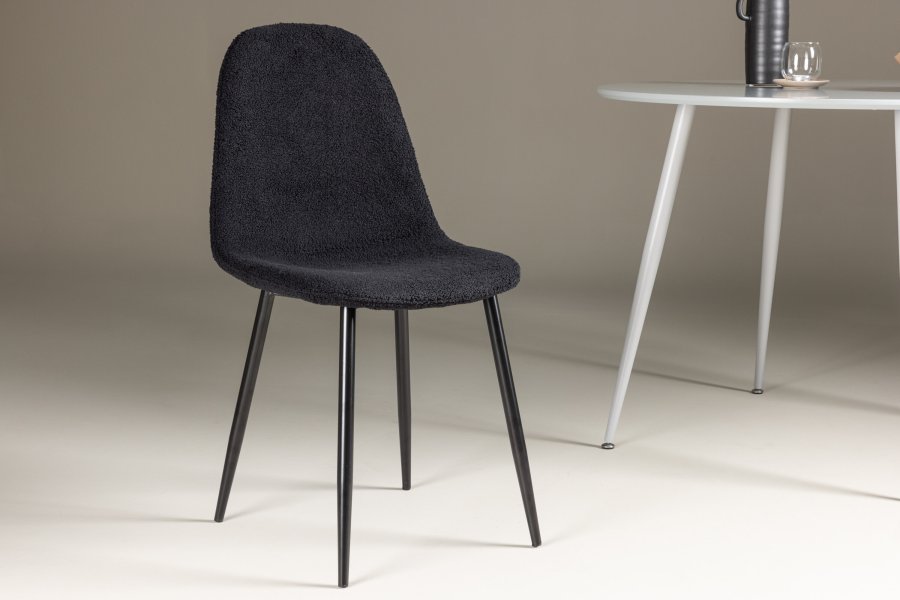 VENTURE DESIGN Polar spisebordsstol - sort polyester bamsestof og sort stl