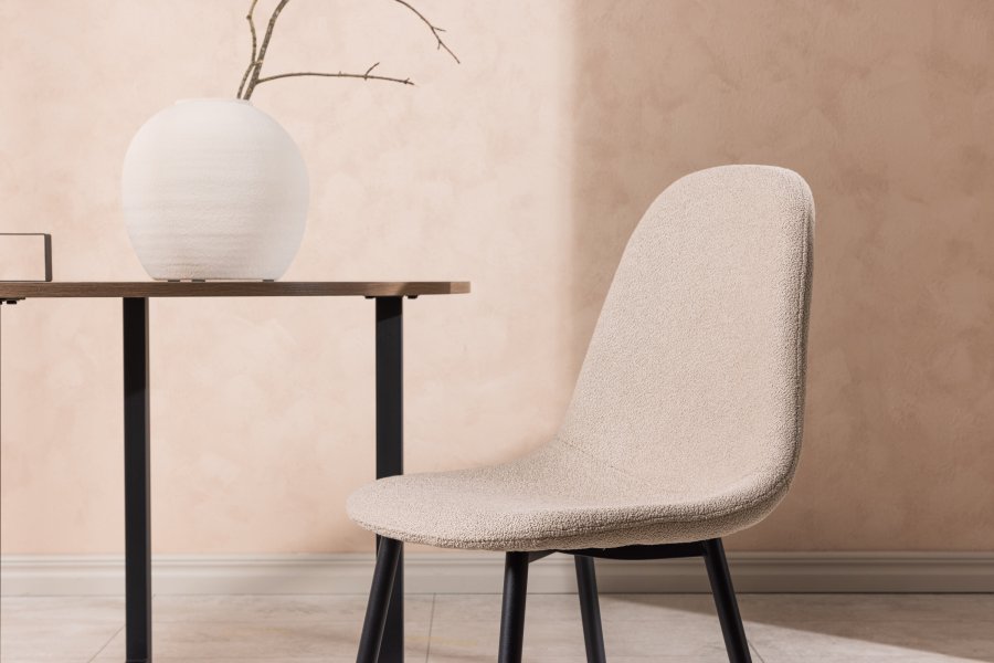 VENTURE DESIGN Polar spisebordsstol - beige bouclé stof og sort stl
