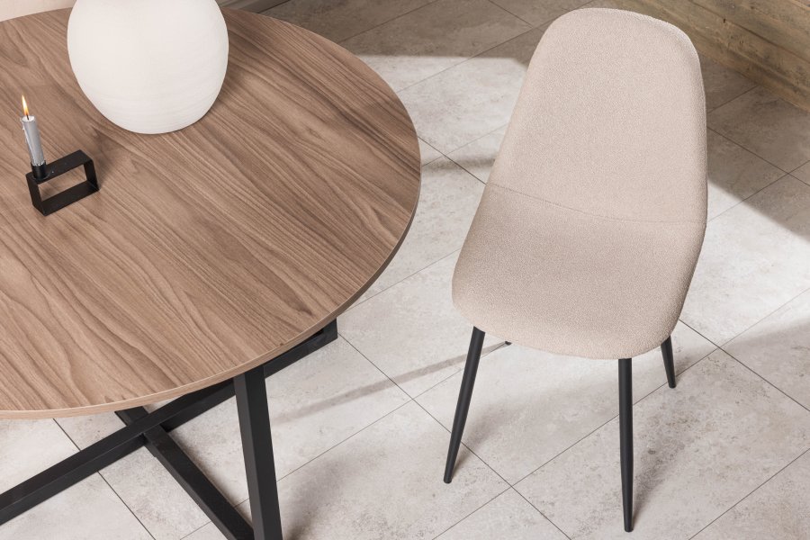 VENTURE DESIGN Polar spisebordsstol - beige bouclé stof og sort stl