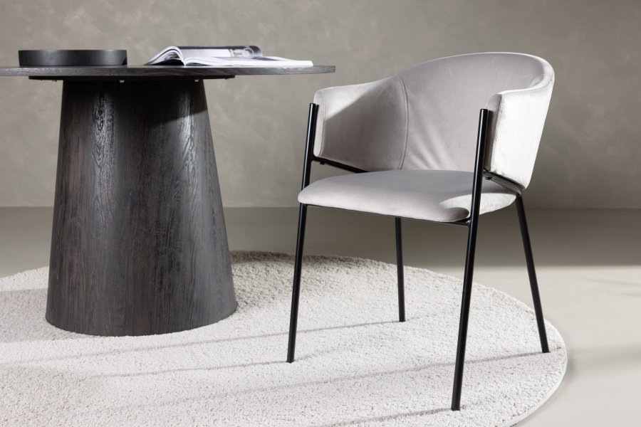 VENTURE DESIGN Evelina spisebordsstol, m. armln - lysegr polyester fljl og sort stl
