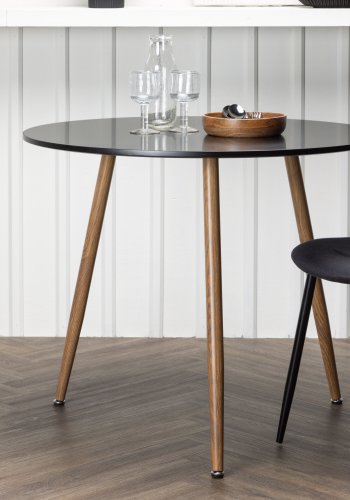 VENTURE DESIGN Polar spisebord, rund - sort MDF og stl med egetrslook (90)