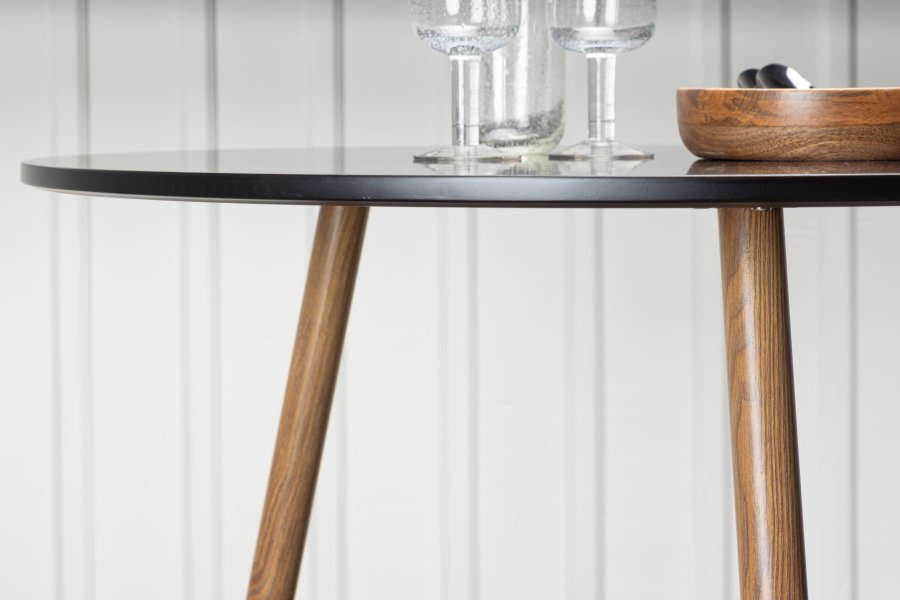 VENTURE DESIGN Polar spisebord, rund - sort MDF og stl med egetrslook (90)