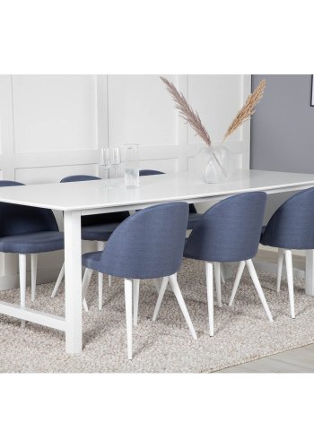 VENTURE DESIGN Velvet spisebordsstol - bl polyester og hvid metal