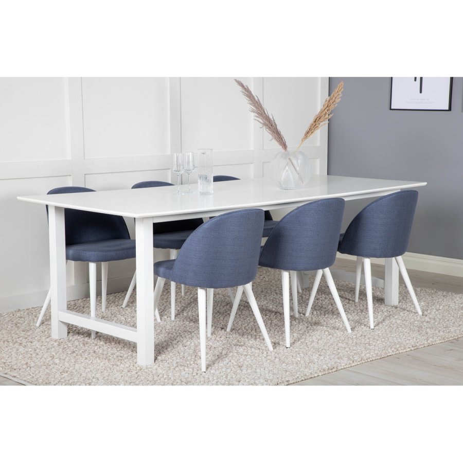 VENTURE DESIGN Velvet spisebordsstol - bl polyester og hvid metal