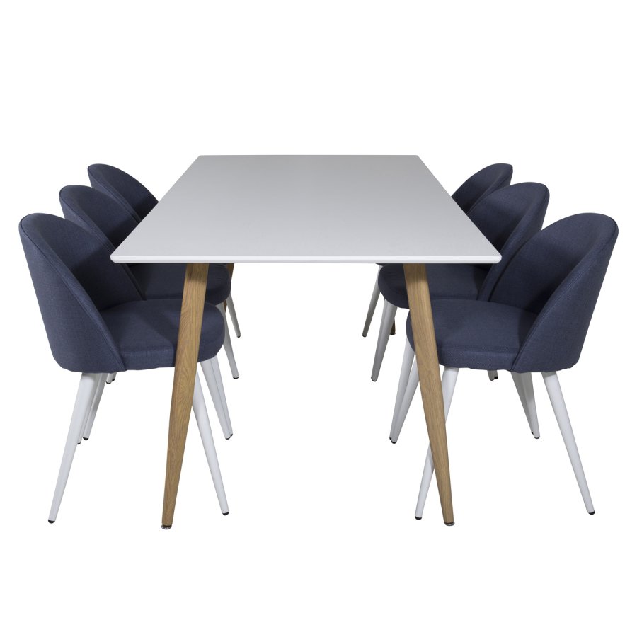 VENTURE DESIGN Velvet spisebordsstol - bl polyester og hvid metal