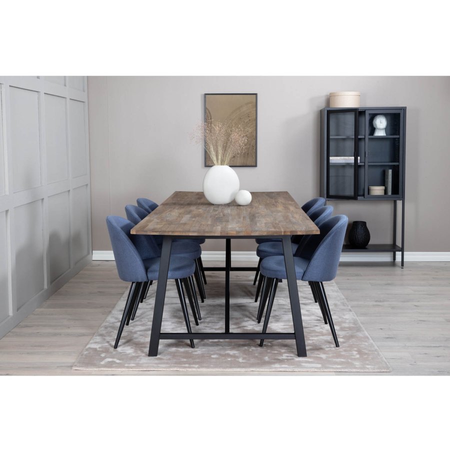 VENTURE DESIGN Velvet spisebordsstol - bl polyester og sort metal