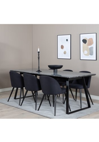 VENTURE DESIGN Velvet spisebordsstol - sort polyester og sort metal