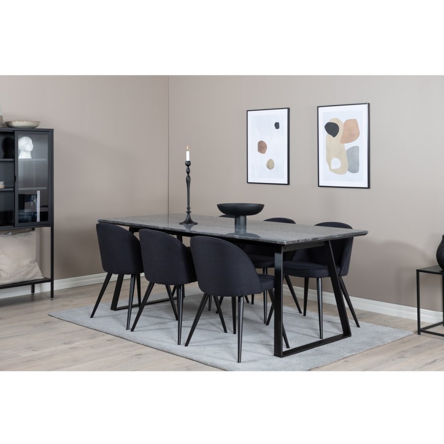 VENTURE DESIGN Velvet spisebordsstol - sort polyester og sort metal