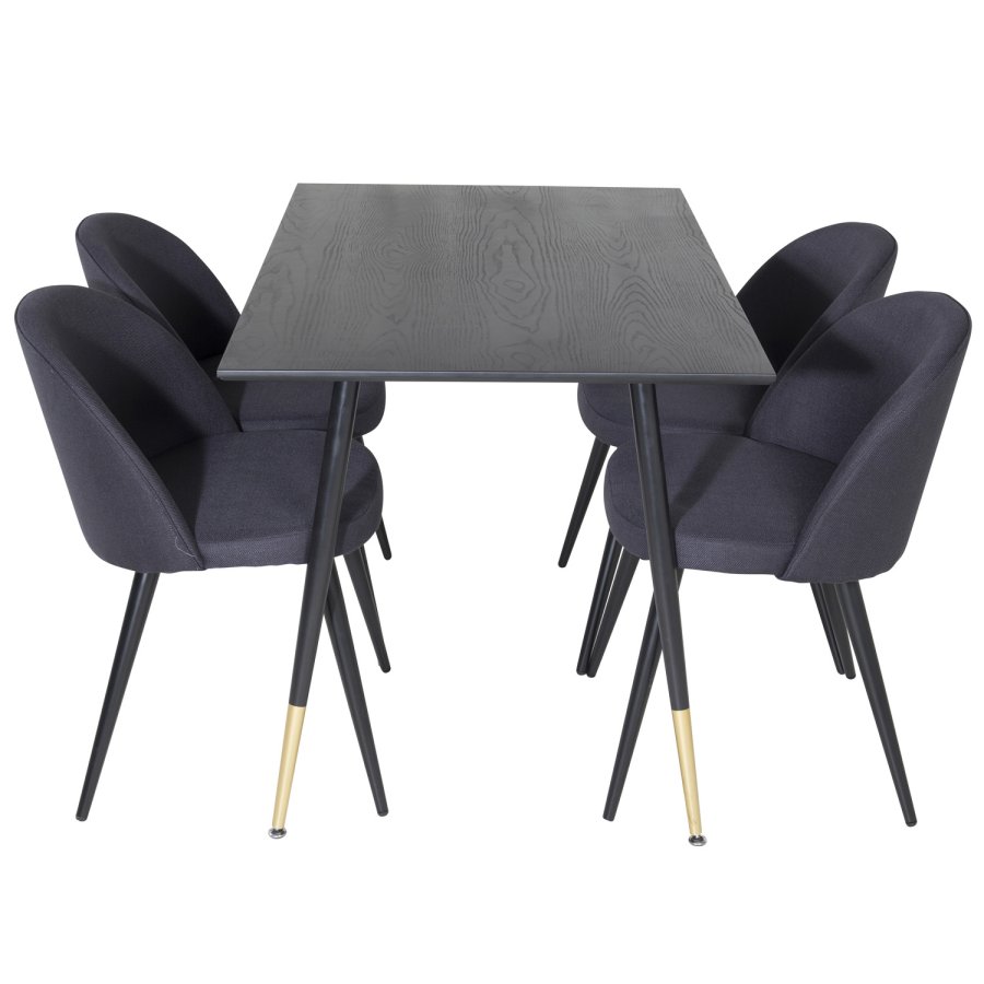 VENTURE DESIGN Velvet spisebordsstol - sort polyester og sort metal