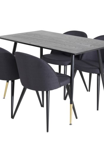 VENTURE DESIGN Velvet spisebordsstol - sort polyester og sort metal