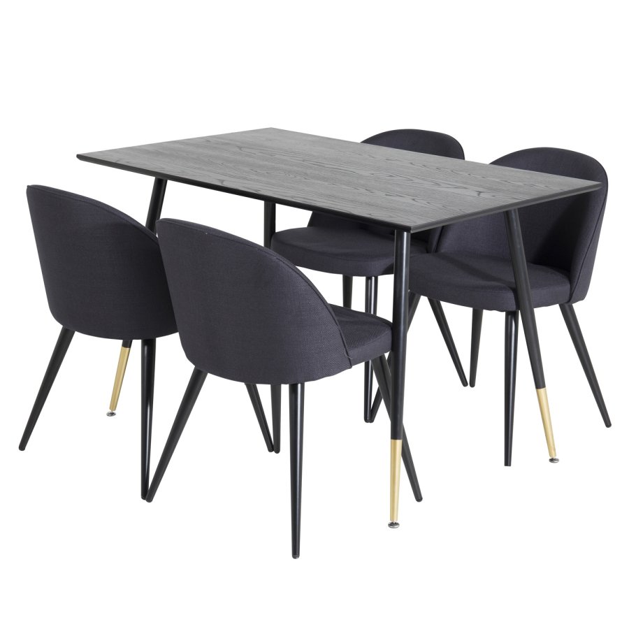 VENTURE DESIGN Velvet spisebordsstol - sort polyester og sort metal