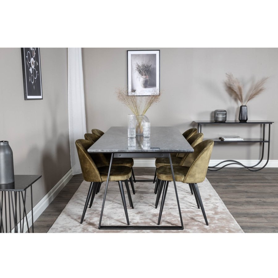 VENTURE DESIGN Velvet spisebordsstol - grn velour og sort metal