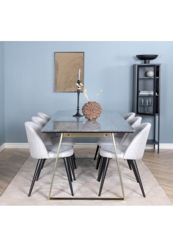 VENTURE DESIGN Velvet spisebordsstol - lysegr polyester og sort metal