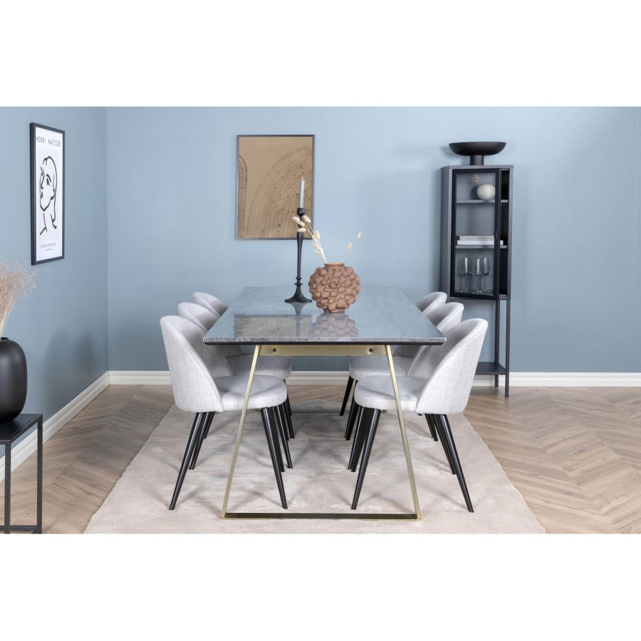 VENTURE DESIGN Velvet spisebordsstol - lysegr polyester og sort metal