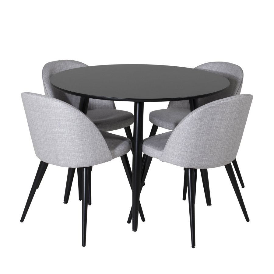 VENTURE DESIGN Velvet spisebordsstol - lysegr polyester og sort metal