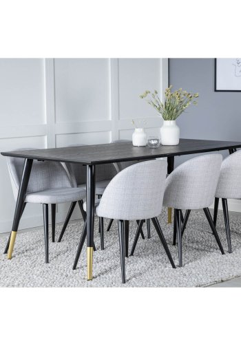 VENTURE DESIGN Velvet spisebordsstol - lysegr polyester og sort metal