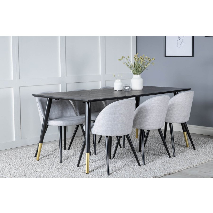 VENTURE DESIGN Velvet spisebordsstol - lysegr polyester og sort metal