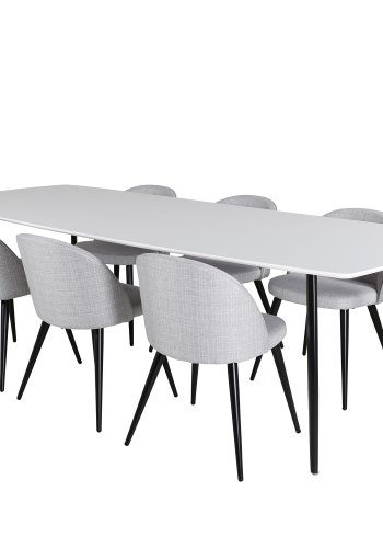 VENTURE DESIGN Velvet spisebordsstol - lysegr polyester og sort metal