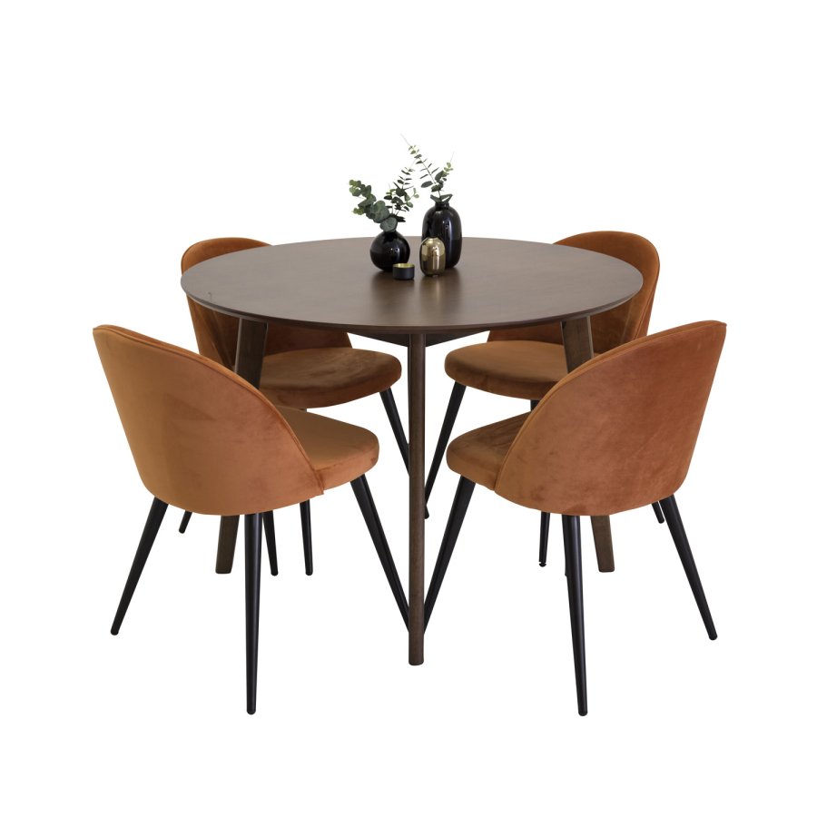 VENTURE DESIGN Velvet spisebordsstol, m. armln - rust orange velour og metal