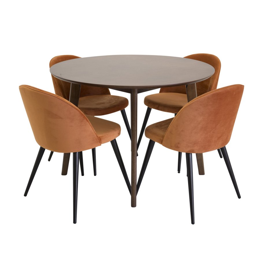 VENTURE DESIGN Velvet spisebordsstol, m. armln - rust orange velour og metal