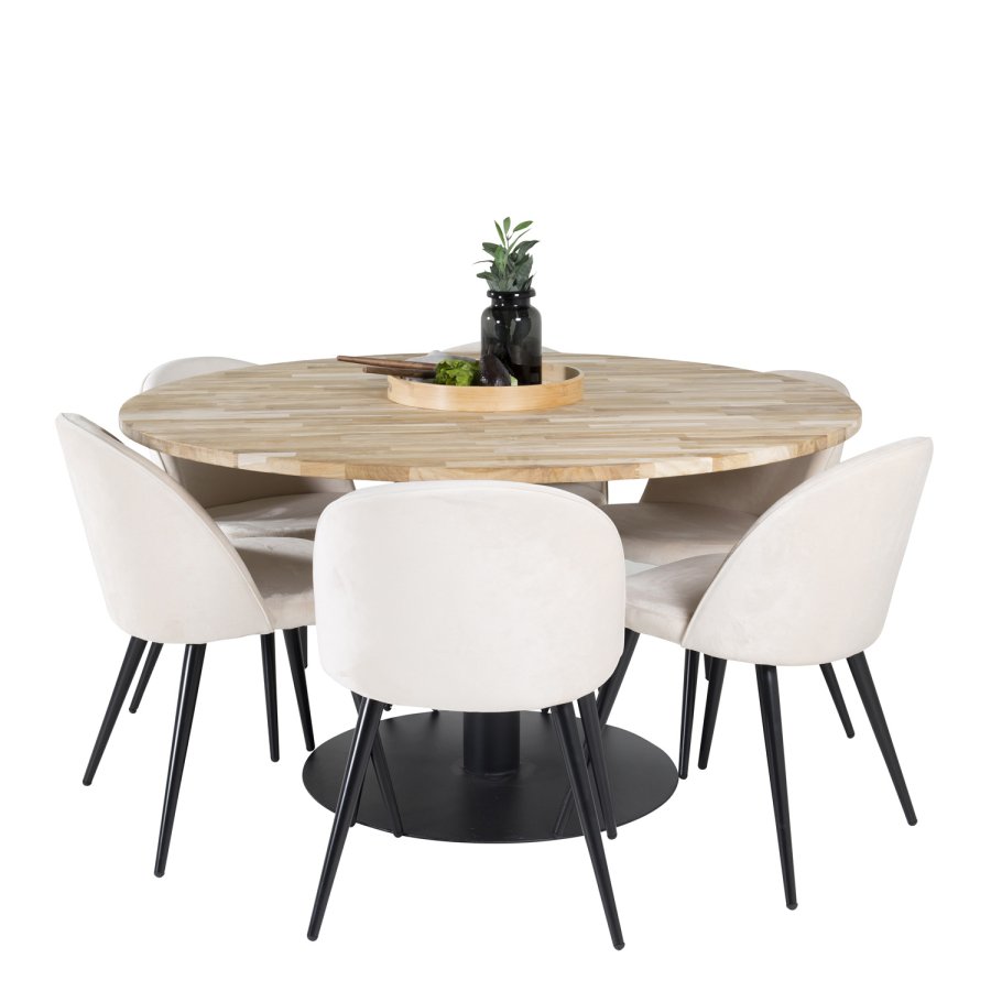 VENTURE DESIGN Velvet spisebordsstol, m. armln - creme velour og metal