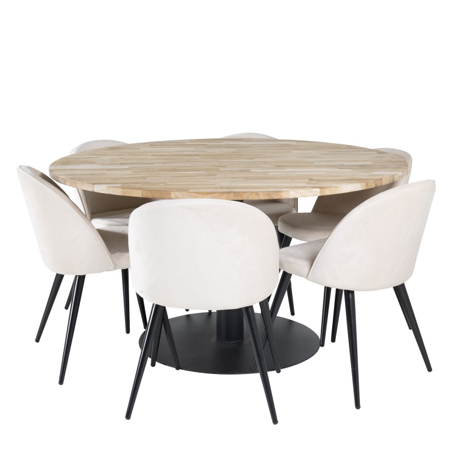 VENTURE DESIGN Velvet spisebordsstol, m. armln - creme velour og metal