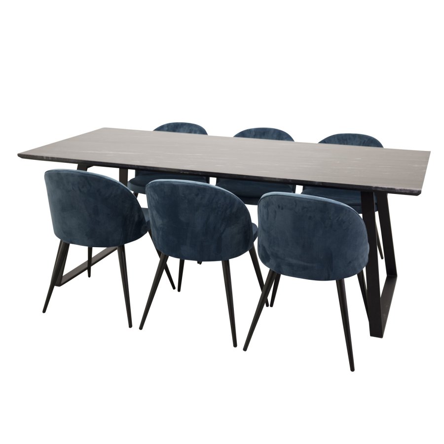 VENTURE DESIGN Velvet spisebordsstol, m. armln - bl velour og metal