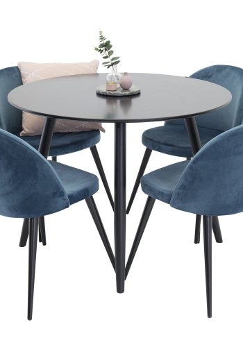 VENTURE DESIGN Velvet spisebordsstol, m. armln - bl velour og metal