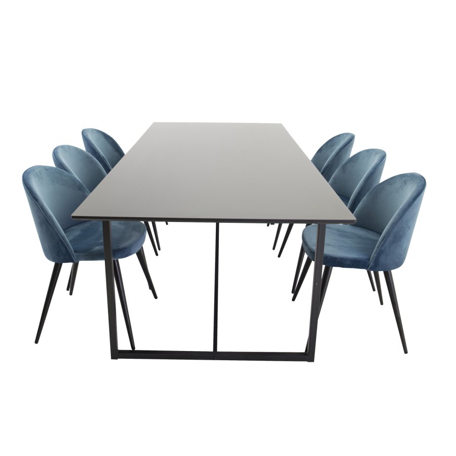 VENTURE DESIGN Velvet spisebordsstol, m. armln - bl velour og metal