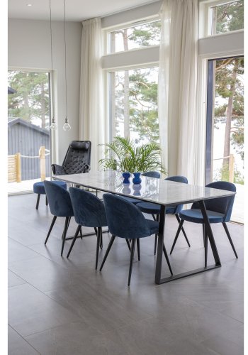 VENTURE DESIGN Velvet spisebordsstol, m. armln - bl velour og metal