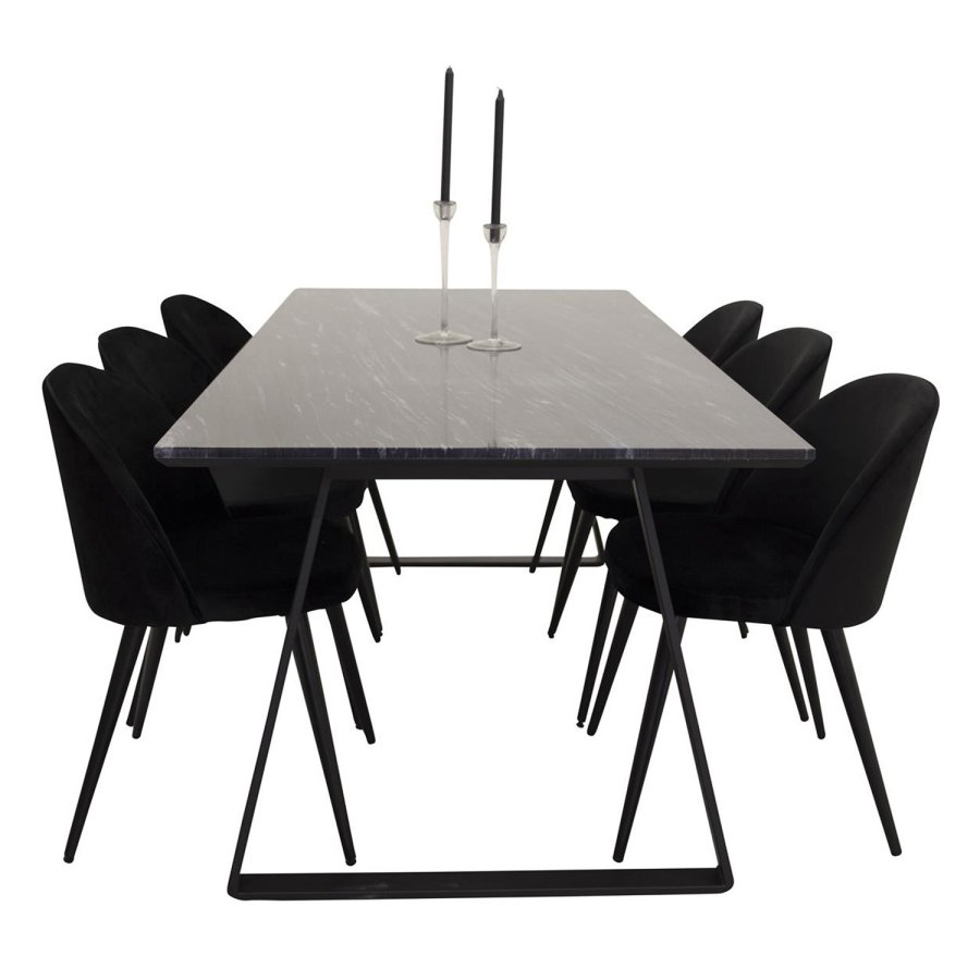 VENTURE DESIGN Velvet spisebordsstol - sort velour og sort metal