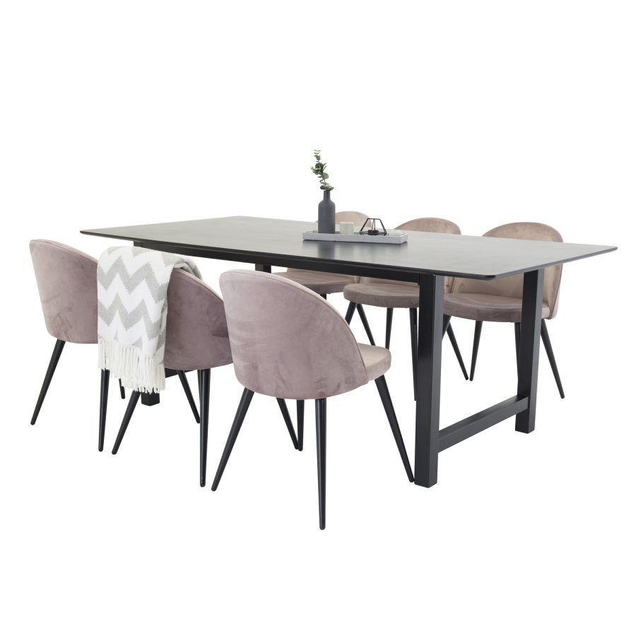 VENTURE DESIGN Velvet spisebordsstol - dusty pink velour og metal