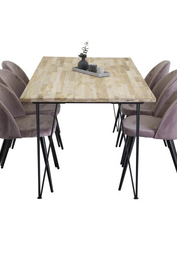 VENTURE DESIGN Velvet spisebordsstol - dusty pink velour og metal